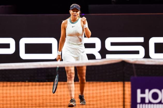 Paula Badosa (ESP) win the match, gewinnt den Match gegen Diana Shnaider Siegesfaust und Jubel bei Paula Badosa Paula Badosa vs Diana Shnaider GER Porsche Tennis Grand Prix GP Stuttgart 2024, Porsche-Arena, 15.04.2024 GER Porsche Tennis Grand Prix GP Stuttgart 2024 Porsche-Arena, 15.04.2024 Stuttgart Copyright: xEibner-Pressefoto RogerxBuerkex EP