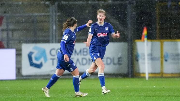 v.li.: Michaela Specht (TSG, 6), Torschützin Paulina Krumbiegel (TSG, 8), Spielerinnen der TSG 1899 Hoffenheim, jubeln über das Tor zum 1:1, Jubel, Torjubel, Torerfolg, celebrate the goal, goal, celebration, Jubel ueber das Tor, optimistisch, Spielszene, Highlight, Action, Aktion, 15.04.2024, Sinsheim (Hoffenheim) (Deutschland), Fussball, Google Pixel Frauen-Bundesliga, TSG 1899 Hoffenheim - 1. FC Köln, DFB DFL REGULATIONS PROHIBIT ANY USE OF PHOTOGRAPHS AS IMAGE SEQUENCES AND OR QUASI-VIDEO.