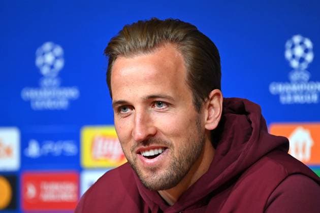 Harry KANE (Bayern Muenchen), Einzelbild,angeschnittenes Einzelmotiv,Portraet,Portrait,Porträt. Pressekonferenz am 16.04.2024 vor dem Fussball Champions League Viertelfinale FC Bayern Muenchen - Arsenal London am 17.04.2024, A L L I A N Z A R E N A. Â