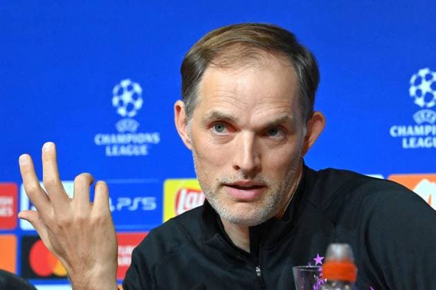 Trainer Thomas TUCHEL (Bayern Muenchen) , Einzelbild,angeschnittenes Einzelmotiv,Portraet,Portrait,Porträt. Pressekonferenz am 16.04.2024 vor dem Fussball Champions League Viertelfinale FC Bayern Muenchen - Arsenal London am 17.04.2024, A L L I A N Z A R E N A. Â