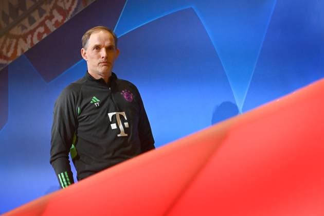 Abgang Trainer Thomas TUCHEL (Bayern Muenchen) Einzelbild,angeschnittenes Einzelmotiv,Halbfigur,halbe Figur. Pressekonferenz am 16.04.2024 vor dem Fussball Champions League Viertelfinale FC Bayern Muenchen - Arsenal London am 17.04.2024, A L L I A N Z A R E N A.