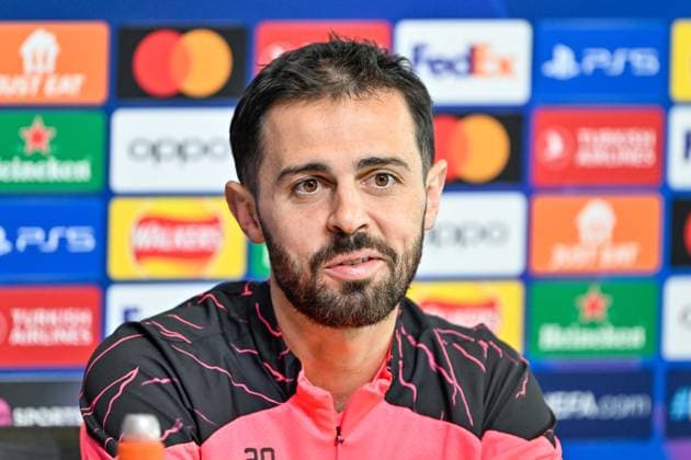Manchester City Champions League press conference, PK, Pressekonferenz Bernardo Silva of Manchester City during the Manchester City Champions League press Conference at Joie Stadium, Manchester, United Kingdom, 16th April 2024 (Photo by Cody Froggatt News Images) Copyright: xCodyxFroggatt NewsxImagesx