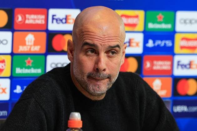 Manchester City 16 04 2024. Press and Training Pep Guardiola during the press conference, PK, Pressekonferenz training session for Manchester City ahead of the Champions League match against Real Madrid at the Joie Stadium, Manchester, United Kingdom on 16 April 2024. Manchester Joie Stadium Gt Manchester United, ManU Kingdom Editorial use only , Copyright: xConorxMolloyx PSI-19471-0025
