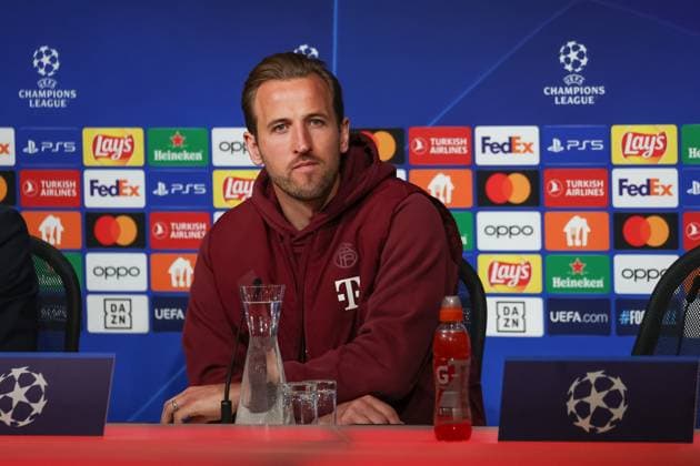 Harry Kane (FC Bayern Muenchen, 09) bei der Pressekonferenz, Internationale Pressekonferenz, FC Bayern Muenchen, Fussball, UEFA Champions League, Viertelfinale Rueckspiel, Saison 23 24, 16.04.2024, Internationale Pressekonferenz, FC Bayern Muenchen, Fussball, UEFA Champions League, Viertelfinale Rueckspiel, Saison 23 24, 16.04.2024 Muenchen Copyright: xEibner-Pressefoto JennixMaulx EP_JML