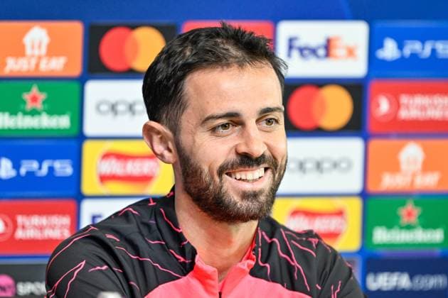 Manchester City Champions League press conference, PK, Pressekonferenz Bernardo Silva of Manchester City during the Manchester City Champions League press Conference at Joie Stadium, Manchester, United Kingdom, 16th April 2024 (Photo by Cody Froggatt News Images) Copyright: xCodyxFroggatt NewsxImagesx