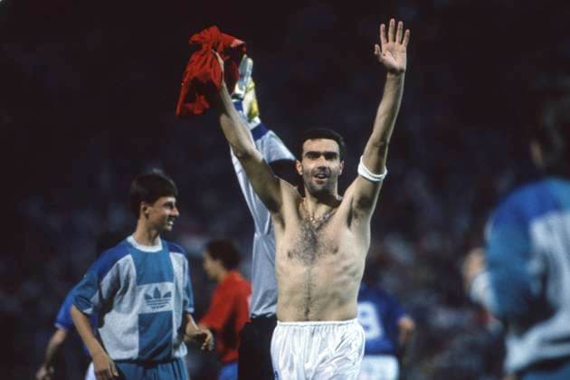 Giuseppe BERGOMI jubelt nach dem Tor zum 1:0, Jubel, jubeln, Freude, cheers, Italien (ITA) - Spanien (ESP) 1:0, Fussball EM EURO 1988 in Deutschland, 14.06.1988 im Waldstadion Frankfurt, Â