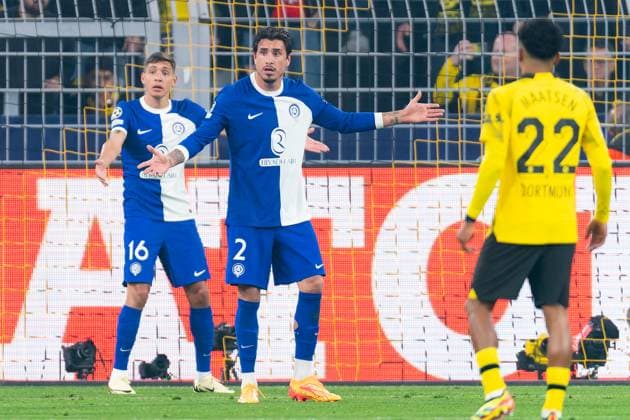 2024-04-16 Borussia Dortmund v Atletico Madrid - Quarter-final Second Leg - UEFA Champions League 2023 24 DORTMUND, GERMANY - APRIL 16: Jose Maria Gimenez of Atletico Madrid reacts during the Quarter-final Second Leg - UEFA Champions League 2023 24 match between Borussia Dortmund and Atletico Madrid at Signal Iduna Park on April 16, 2024 in Dortmund, Germany. (Photo by Joris Verwijst BSR Agency) Dortmund Germany Content not available for redistribution in The Netherlands directly or indirectly through any third parties. Copyright: xBSRxAgencyx