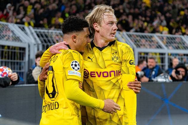 Tor zum 1:0 durch Julian Brandt (Borussia Dortmund, 19) Borussia Dortmund vs. Atletico Madrid, Fussball, UEFA Champions League, Viertelfinale Quarterfinal, 16.04.2024 DFL REGULATIONS PROHIBIT ANY OUSE OF PHOTOGRAPHS AS IMAGE SEQUENCES AND OR QUASI-VIDEO Borussia Dortmund vs. Atletico Madrid, Fussball, UEFA Champions League, Viertelfinale Quarterfinal, 16.04.2024 Dortmund Copyright: xEibner-Pressefoto BahhoxKarax EP_BVB