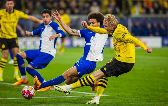 Dortmund Germany. 16th Apr 2024. Julian Brandt (BVB) scores the Goal for 1:0 Borussia Dortmund - Atletico Madrid 16.04.2024