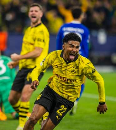 Dortmund Germany. 16th Apr 2024. Goal celebration: Ian Maatsen (BVB) Borussia Dortmund - Atletico Madrid 16.04.2024