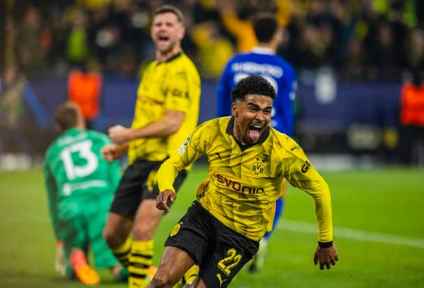 Dortmund Germany. 16th Apr 2024. Torjubel: Ian Maatsen (BVB) Borussia Dortmund - Atletico Madrid 16.04.2024