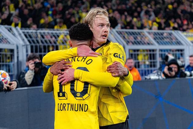 Tor zum 1:0 durch Julian Brandt (Borussia Dortmund, 19) Borussia Dortmund vs. Atletico Madrid, Fussball, UEFA Champions League, Viertelfinale Quarterfinal, 16.04.2024 DFL REGULATIONS PROHIBIT ANY OUSE OF PHOTOGRAPHS AS IMAGE SEQUENCES AND OR QUASI-VIDEO Borussia Dortmund vs. Atletico Madrid, Fussball, UEFA Champions League, Viertelfinale Quarterfinal, 16.04.2024 Dortmund Copyright: xEibner-Pressefoto BahhoxKarax EP_BVB