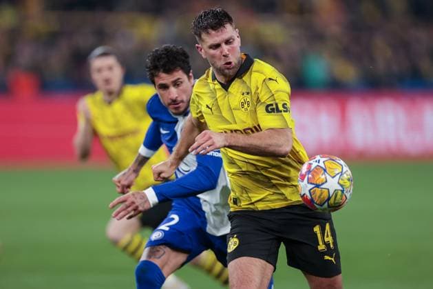 16.04.2024, Fussball, Saison 2023 2024, UEFA Champions League, UCL, Viertelfinale, Runde 2, Rueckspiel, Borussia Dortmund - Atletico Madrid, v. l. Jose Maria Gimenez (Atletico Madrid), Niclas Füllkrug (Borussia Dortmund) im Duell, Dortmund Signal Iduna Park NRW Deutschland xRHR-FOTO DEx Copyright: DennisxEwert RHR-FOTOx RHR-FOTO DE