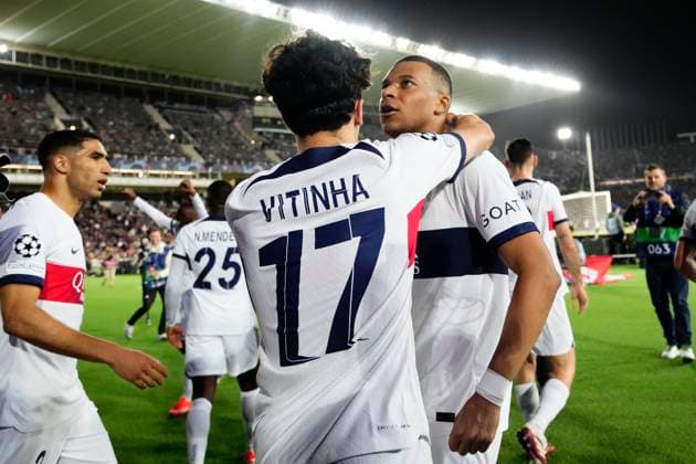 FC Barcelona, Barca v Paris Saint-Germain: Quarter-final Second Leg - UEFA Champions League 2023 24 Kylian Mbappe centre-forward of PSG and France celebrates after scoring his sides first goal during the UEFA Champions League quarter-final second leg match between FC Barcelona and Paris Saint-Germain at Estadi Olimpic Lluis Companys on April 16, 2024 in Barcelona, Spain. Barcelona Spain  Copyright: xJosexBretonx originalFilename:breton-fcbarcel240416_npNIG.jpg