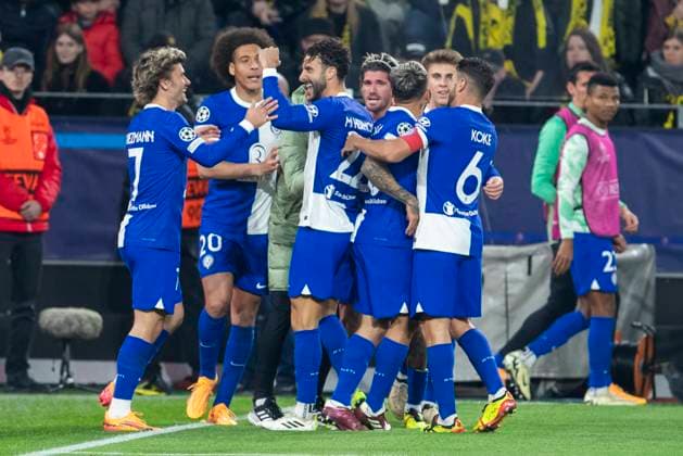 UEFA Champions League, Borussia Dortmund - Atletico Madrid, 16.04.2023 Jubel nach dem Tor zum 1:2 durch Mario Hermoso (Atletico Madrid, 22). UEFA Champions League, Borussia Dortmund - Atletico Madrid, Rückspiel Viertelfinale, am 16.04.2023, Signal Iduna Park, Dortmund UEFA regulations prohibit any use of photographs as image sequences and or quasi-video Copyright: xBEAUTIFULxSPORTS Meuselx