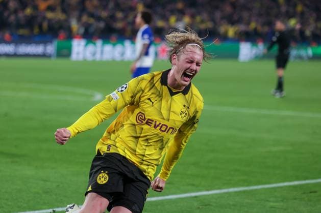 16.04.2024, Fussball, Saison 2023 2024, UEFA Champions League, UCL, Viertelfinale, Runde 2, Rueckspiel, Borussia Dortmund - Atletico Madrid, Julian Brandt (Borussia Dortmund) bejubelt das Tor zum 4:2, Dortmund Signal Iduna Park NRW Deutschland xRHR-FOTO DEx Copyright: DennisxEwert RHR-FOTOx RHR-FOTO DE