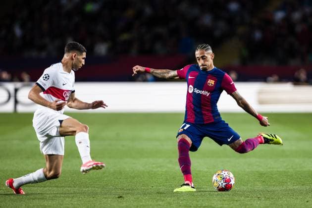 April 16, 2024, Barcelona, Barcelona, Spain: Raphinha Dias Belloli of FC Barcelona, Barca in action during the UEFA Champions League Quarter-final Second Leg, match played between FC Barcelona and Paris Saint-Germain Fc at Estadio Olimpico de Montjuic on April 16, 2024 in Barcelona, Spain. Barcelona Spain - ZUMAa181 20240416_zaa_a181_027 Copyright: xJavierxBorregox