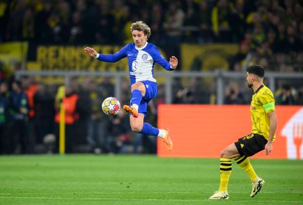 v.l. Antoine GRIEZMANN (AM), Emre CAN (DO) Aktion, Fussball Champions League, Viertelfinale, Rueckspiel, Borussia Dortmund (DO) - Atletico Madrid (AM), am 16.04.2024 in Dortmund Deutschland. UEFA regulations prohibit any use of photographs as image sequences and or quasi-video Â