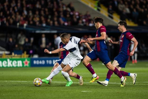April 16, 2024, Barcelona, Barcelona, Spain: Kylian Mbappe of Paris Saint-Germain FC in action during the UEFA Champions League Quarter-final Second Leg, match played between FC Barcelona, Barca and Paris Saint-Germain Fc at Estadio Olimpico de Montjuic on April 16, 2024 in Barcelona, Spain. Barcelona Spain - ZUMAa181 20240416_zaa_a181_047 Copyright: xJavierxBorregox