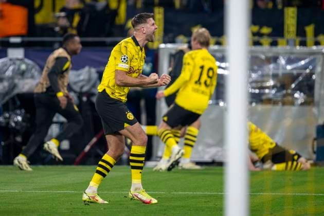 Fußball: Champions League. Rückspiel Viertelfinale, Borussia Dortmund - Atletico Madrid am 16.04.2024 im Signal-Iduna-Park: Dortmunds Niclas Füllkrug jubelt nach einem Tor. WICHTIGER HINWEIS: Gemäß den Vorgaben der UEFA ist es untersagt, in dem Stadion und oder vom Spiel angefertigte Fotoaufnahmen in Form von Sequenzbildern und oder videoähnlichen Fotostrecken zu verwerten bzw. verwerten zu lassen. Copyright: xKirchner DavidxInderliedx