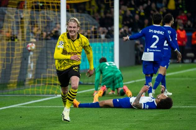UEFA Champions League, Borussia Dortmund - Atletico Madrid, 16.04.2023 Julian Brandt (Borussia Dortmund, 19) jubelt nach seinem Tor zum 1:0. UEFA Champions League, Borussia Dortmund - Atletico Madrid, Rückspiel Viertelfinale, am 16.04.2023, Signal Iduna Park, Dortmund UEFA regulations prohibit any use of photographs as image sequences and or quasi-video Copyright: xBEAUTIFULxSPORTS Meuselx