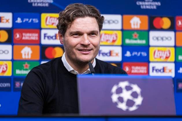 UEFA Champions League, Borussia Dortmund - Atletico Madrid, 16.04.2023 Edin Terzic (Borussia Dortmund, Cheftrainer) bei der Pressekonferenz nach dem Spiel. UEFA Champions League, Borussia Dortmund - Atletico Madrid, Rückspiel Viertelfinale, am 16.04.2023, Signal Iduna Park, Dortmund UEFA regulations prohibit any use of photographs as image sequences and or quasi-video Copyright: xBEAUTIFULxSPORTS Meuselx