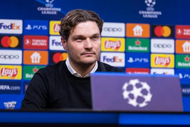 UEFA Champions League, Borussia Dortmund - Atletico Madrid, 16.04.2023 Edin Terzic (Borussia Dortmund, Cheftrainer) bei der Pressekonferenz nach dem Spiel. UEFA Champions League, Borussia Dortmund - Atletico Madrid, Rückspiel Viertelfinale, am 16.04.2023, Signal Iduna Park, Dortmund UEFA regulations prohibit any use of photographs as image sequences and or quasi-video Copyright: xBEAUTIFULxSPORTS Meuselx