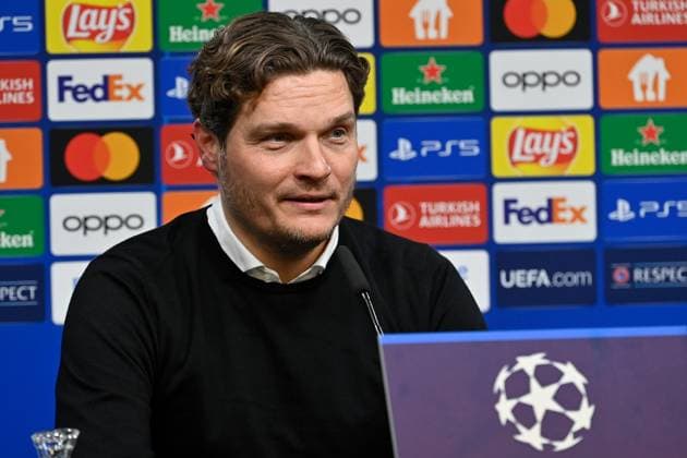 16.04.2024, xjrdrx, Fussball UEFA Champions League, Borussia Dortmund - Atletico Madrid emspor, v.l. Trainer Edin Terzic (Borussia Dortmund) auf der Pressekonferenz nach dem Spiel (DFL DFB REGULATIONS PROHIBIT ANY USE OF PHOTOGRAPHS as IMAGE SEQUENCES and or QUASI-VIDEO) Dortmund