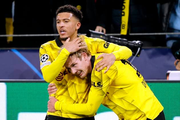 BRANDT Julian Team Borussia Dortmund jubelt nach seinem Tor zum 1 : 0 mit SANCHO Jadon UEFA Championsleague Saison 2023-2024 Spiel Viertelfinale Rueckspiel BVB - Atletico Madrid 4 : 2 am 16.04.2024 in Dortmund DFL REGULATIONS PROHIBIT ANY USE OF PHOTOGRAPHS as IMAGE SEQUENCES and or QUASI-VIDEO Copyright: xLacixPerenyix
