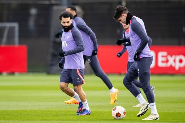 Football - UEFA Europa League - Quarter-Final 2nd Leg - BC Atalanta v Liverpool FC - MD-1 LIVERPOOL, ENGLAND - Wednesday, April 17, 2024: Liverpool s Mohamed Salah during a training session at the AXA Training Centre ahead of the UEFA Europa League Quarter-Final 2nd Leg match between BC Atalanda and Liverpool FC. (Photo by Jessica Hornby Propaganda) LIVERPOOL AXA Training Centre MERSEYSIDE ENGLAND  Copyright: xDavidxRawcliffex P2024-04-17-LFC_Training_Atalanta-2