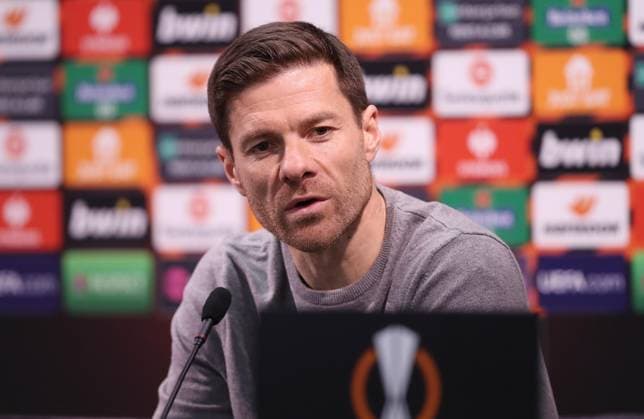 . - Bayer 04 Leverkusen Pressekonferenz, Bayer 04 Leverkusen press conference, PK, Pressekonferenz UEFA Europa League, Quarter Final, 2nd Leg, London Stadium, London, UK - 17th April 2024. Xabi Alonso Manager of Bayer 04 Leverkusen. - Bayer 04 Leverkusen Pressekonferenz, Bayer 04 Leverkusen Press Conference, UEFA Europa League, Quarter Final, 2nd Leg, London Stadium, London, UK - 17th April 2024. London London Stadium UK Copyright: xDanxWeirx CP_Bayer_04_Leverkusen_Presskonferenz_08