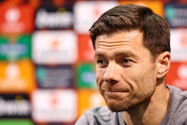 Leverkusen press conference, PK, Pressekonferenz 17 April 2024, London - EUROPA League - Bayer 04 Leverkusen Press Conference - Leverkusen head coach Xabi Alonso - Photo: Charlotte Wilson Offside. London UK Copyright: xCharlottexWilsonx xOffsidexOffside