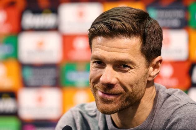 Leverkusen press conference, PK, Pressekonferenz 17 April 2024, London - EUROPA League - Bayer 04 Leverkusen Press Conference - Leverkusen head coach Xabi Alonso - Photo: Charlotte Wilson Offside. London UK Copyright: xCharlottexWilsonx xOffsidexOffside