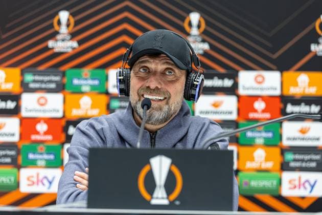 Football - UEFA Europa League - Quarter-Final 2nd Leg - BC Atalanta v Liverpool FC - MD-1 BERGAMO, ITALY - Wednesday, April 17, 2024: Liverpool s manager Jürgen Klopp during a press conference, PK, Pressekonferenz at the Stadio Atleti Azzurri d Italia ahead of the UEFA Europa League Quarter-Final 2nd Leg match between BC Atalanta and Liverpool FC. (Photo by David Rawcliffe Propaganda) BERGAMO Stadio Atleti Azzurri d Italia LOMBARDY ITALY  Copyright: xDavidxRawcliffex P2024-04-17-Atalanta_Liverpool_MD-1-60