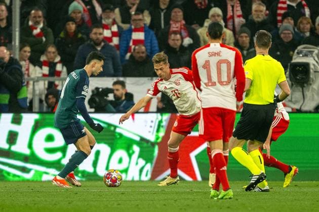 Gabriel Martinelli (FC Arsenal London, 11), Joshua Kimmich (FC Bayern Muenchen, 06), Leroy Sane (FC Bayern Muenchen, 10), GER, FC Bayern Muenchen (FCB) vs. FC Arsenal (ARS), Fussball, UEFA Champions League, Viertelfinal Rueckspiel, Saison 2023 2024, 17.04.2024, DFB DFL regulations prohibit any use of photographs as image sequences and or quasi-video., GER, FC Bayern Muenchen (FCB) vs. FC Arsenal (ARS), Fussball, UEFA Champions League, Viertelfinal Rueckspiel, Saison 2023 2024, 17.04.2024 Muenchen Copyright: xEibner-Pressefoto SaschaxWaltherx EP_EER