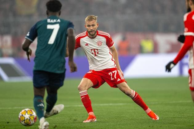 Konrad Laimer 27 (FC Bayern Muenchen), FC Bayern Muenchen vs. FC Arsenal, Fussball, Champions League Viertelfinale Rueckspiel, 17.04.2024 DFB regulations prohibit any use of photographs as image sequences and or quasi-video Muenchen Bayern Deutschland