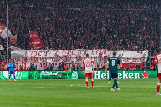Banner Spruchband Fans FC Bayern Muenchen vs. FC Arsenal, Fussball, UEFA Champions League, Viertelfinale Quarterfinal, 17.04.2024 FC Bayern Muenchen vs. FC Arsenal, Fussball, UEFA Champions League, Viertelfinale Quarterfinal, 17.04.2024 München Copyright: xEibner-Pressefoto BahhoxKarax EP_BKA
