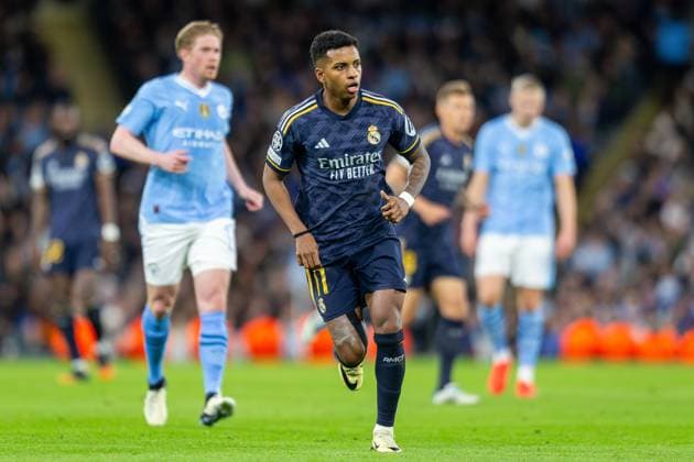 Manchester City v Real Madrid Champions League 17 04 2024. Quarter Final Real Madrid forward Rodrygo (11) during the Champions League quarter-final second leg match between Manchester City and Real Madrid at the Etihad Stadium, Manchester, England on 17 April 2024. Editorial use only , Copyright: xIanxStephenx PSI-19482-0027