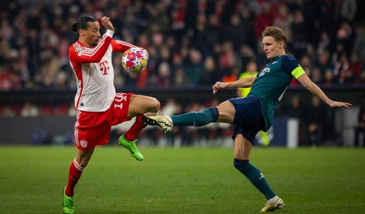 Munich Germany. 17th Apr 2024. Leroy Sane (Muenchen) Martin Ödegaard Oedegaard (Arsenal) Bayern Munich - Arsenal London 17.04.2024 Bayern München - Arsenal London