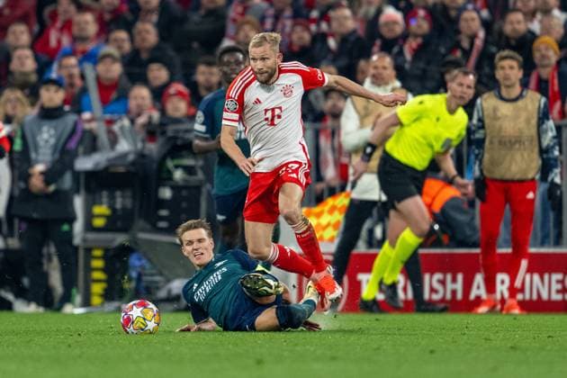 Konrad Laimer 27 (FC Bayern Muenchen), FC Bayern Muenchen vs. FC Arsenal, Fussball, Champions League Viertelfinale Rueckspiel, 17.04.2024 DFB regulations prohibit any use of photographs as image sequences and or quasi-video Muenchen Bayern Deutschland