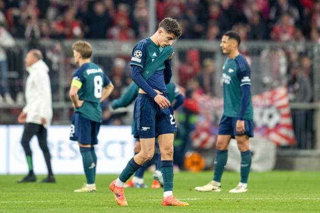 Kai Havertz 29 (FC Arsenal), enttaeuscht, FC Bayern Muenchen vs. FC Arsenal, Fussball, Champions League Viertelfinale Rueckspiel, 17.04.2024 DFB regulations prohibit any use of photographs as image sequences and or quasi-video Muenchen Bayern Deutschland