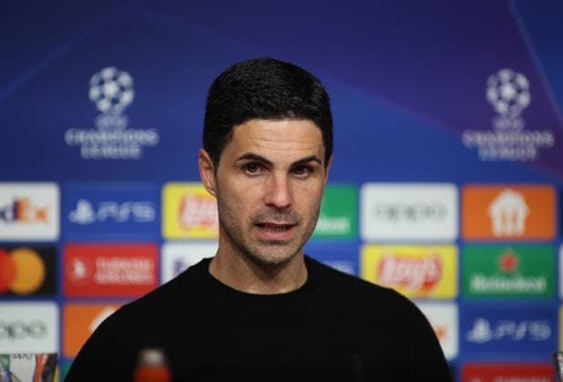 München, Deutschland 17. April 2024: Fussball, Herren, Champions League, Saison 2023 2024, Viertelfinale Rückspiel, FC Bayern München - FC Arsenal, Allianz Arena Mikel Arteta, Trainer (FC Arsenal) Kopf, Portrait auf der Pressekonferenz nach dem Spiel