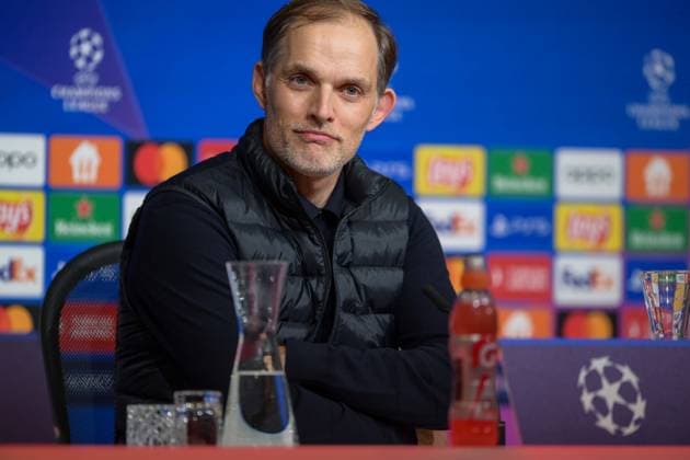 Fußball, UEFA Championsleague, 20240417, FC Bayern München - FC Arsenal. Im Bild Trainer des FC Bayern München Thomas TUCHEL selbstbewust zufrieden PK Pressekonferenz nach Spiel. München Allianz Arena Bayern Deutschland Copyright: Passion2Press MarkusxFischerx