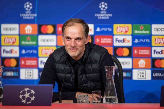 Fußball, UEFA Championsleague, 20240418, FC Bayern München - FC Arsenal. Im Bild Trainer des FC Bayern München Thomas TUCHEL selbstbewust zufrieden PK Pressekonferenz nach Spiel. München Allianz Arena Bayern Deutschland Copyright: Passion2Press MarkusxFischerx