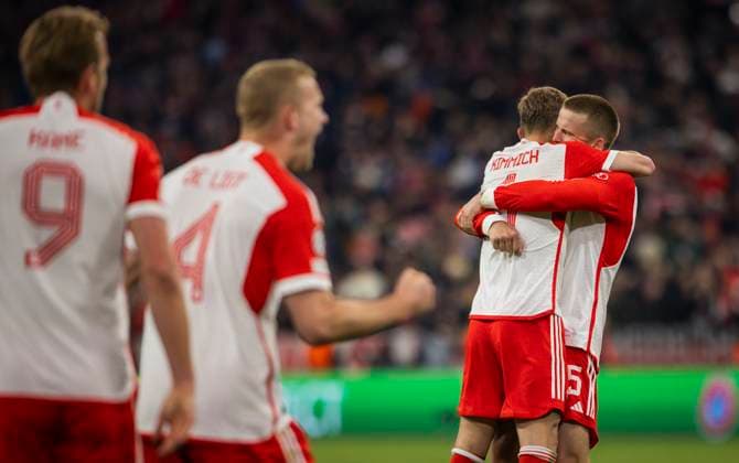 Munich Germany. 17th Apr 2024. Final jubilation: Joshua Kimmich (Muenchen) Eric Dier (Muenchen) Bayern Munich - Arsenal London 17.04.2024 Bayern München - Arsenal London