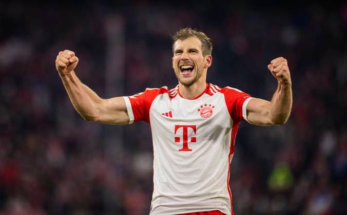 Munich Germany. 17th Apr 2024. Final jubilation: Leon Goretzka (Muenchen) Bayern Munich - Arsenal London 17.04.2024 Bayern München - Arsenal London