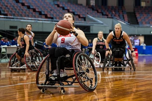 2024 IWBF Women’s Repechage: Spanien - Kanada; 18.04.2024 Sara Revuelta (Spanien, 9) im Wurf 2024 IWBF Women’s Repechage: Spanien - Kanada; Asue Arena, Osaka Copyright: xBEAUTIFULxSPORTS Wunderlx