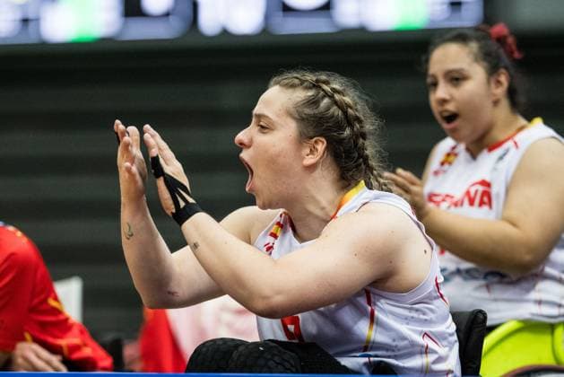 2024 IWBF Women’s Repechage: Spanien - Kanada; 18.04.2024 Sara Revuelta (Spanien, 9) jubelt 2024 IWBF Women’s Repechage: Spanien - Kanada; Asue Arena, Osaka Copyright: xBEAUTIFULxSPORTS Wunderlx