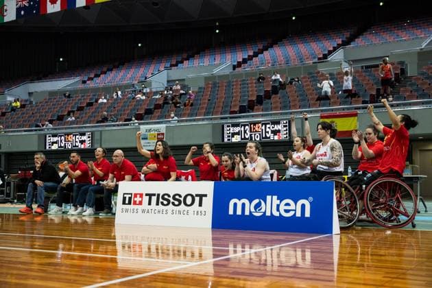 2024 IWBF Women’s Repechage: Spanien - Kanada; 18.04.2024 Die spanische Bank jubelt 2024 IWBF Women’s Repechage: Spanien - Kanada; Asue Arena, Osaka Copyright: xBEAUTIFULxSPORTS Wunderlx