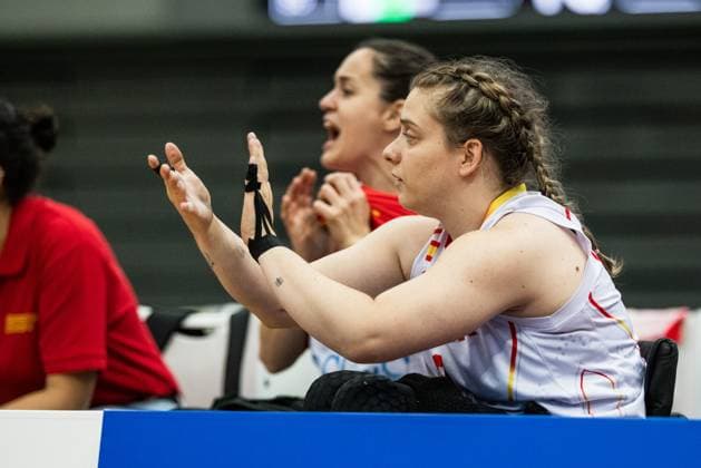 2024 IWBF Women’s Repechage: Spanien - Kanada; 18.04.2024 Sara Revuelta (Spanien, 9) applaudiert 2024 IWBF Women’s Repechage: Spanien - Kanada; Asue Arena, Osaka Copyright: xBEAUTIFULxSPORTS Wunderlx